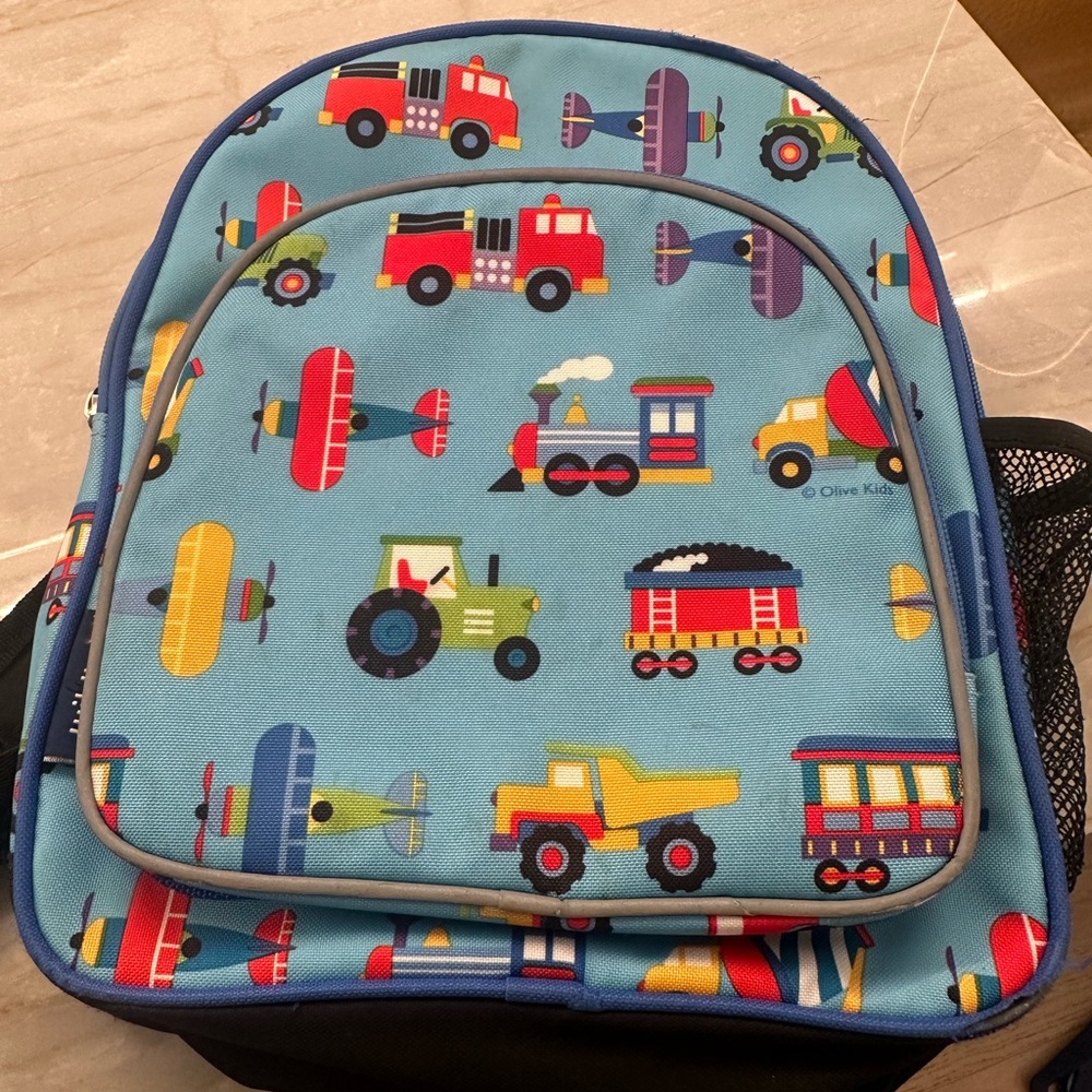 Wildkin 12" Blue Backpack with Colorful Vehicle Print